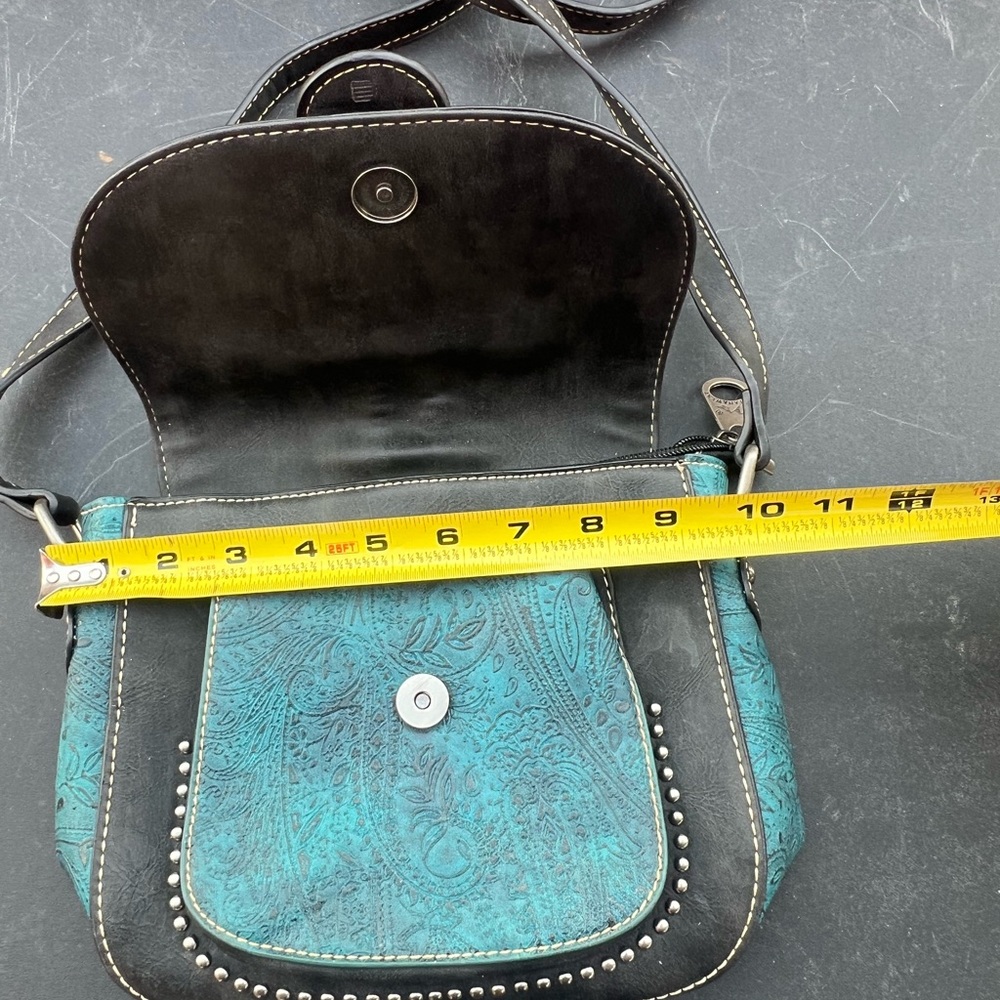 Montana West Turquoise and Black Studded Embossed Crossbody Bag - Picture 4 of 11